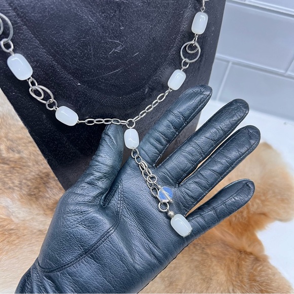 Handmade Chainmail Necklace w/ White Art Glass Beads Charm Pendant - Picture 6 of 12